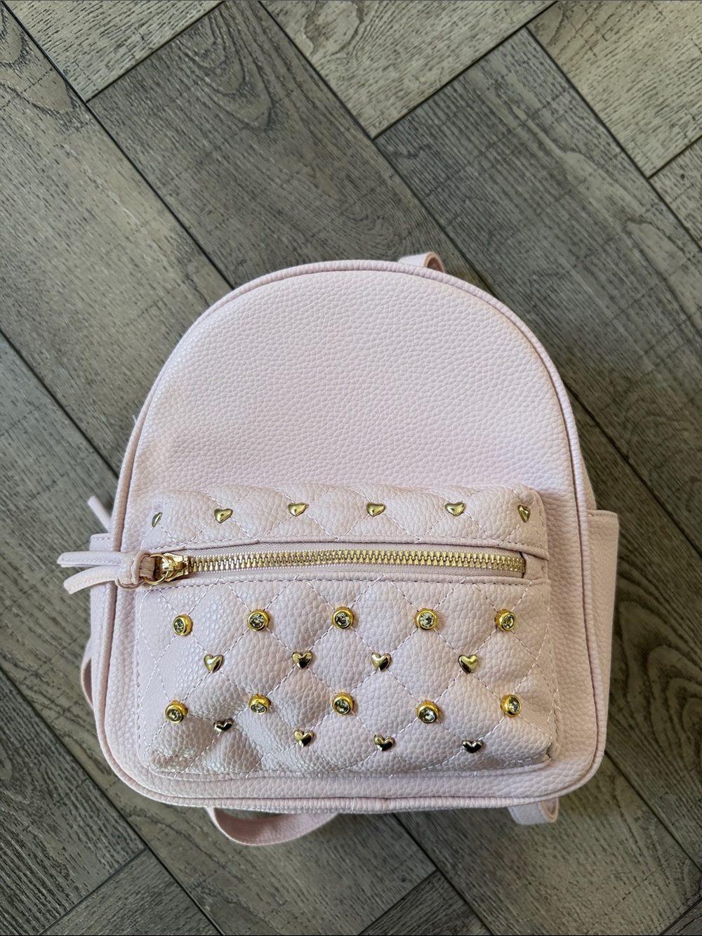 Under One Sky Light Pink Quilted Mini Backpack with Gold Heart and Round Studs